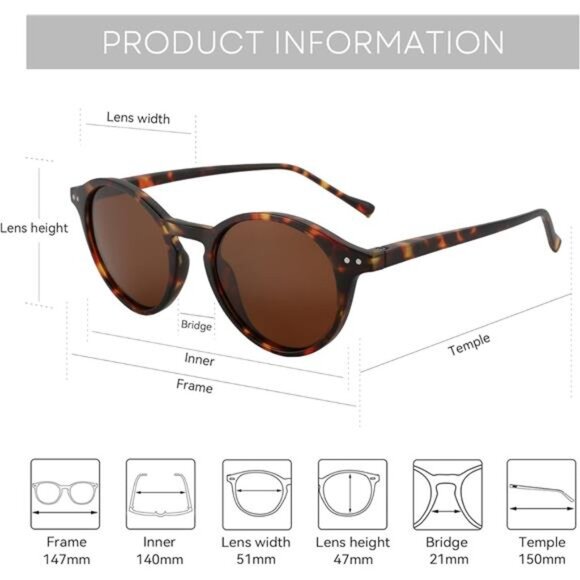 Polarized Round Sunglasses Matte Tortoise/Brown - Picture 5 of 5